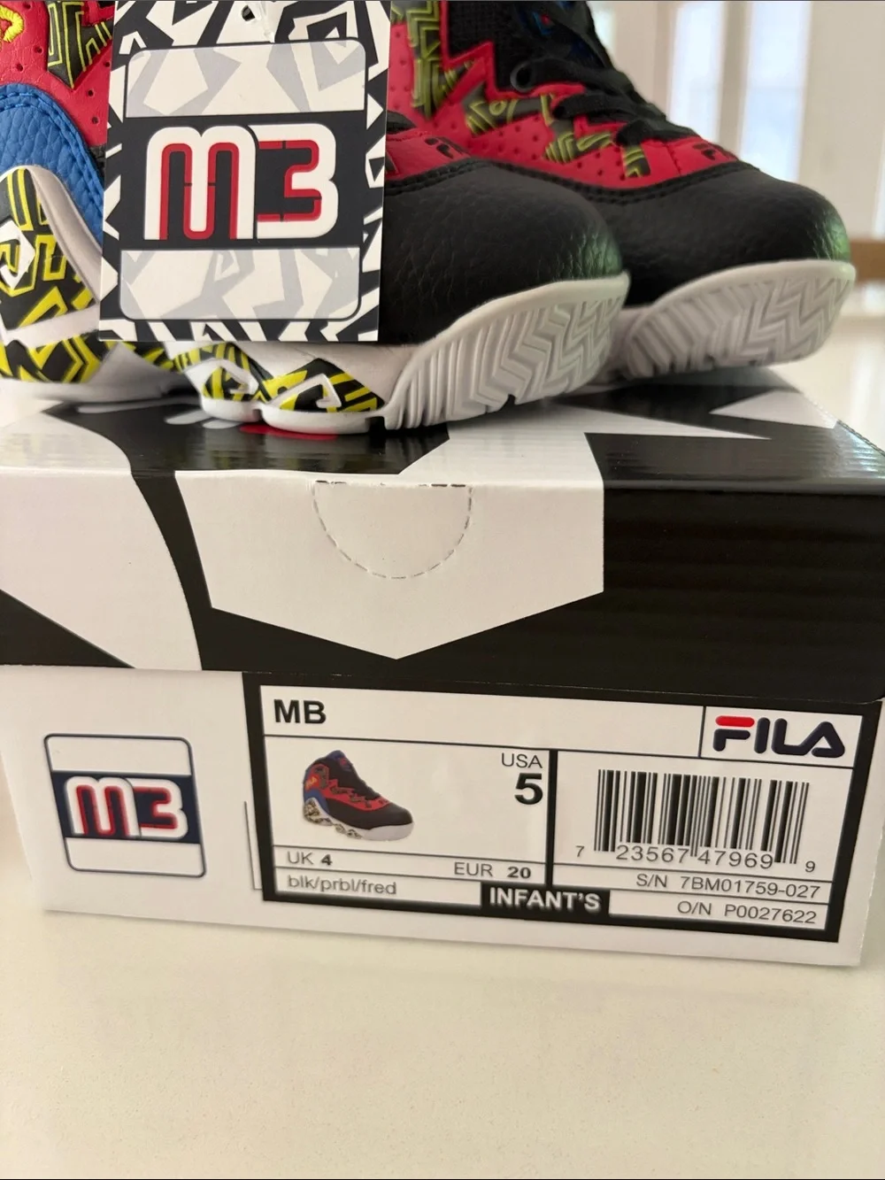 Fila Kids Black, Red & Blue High-Top Sneakers with Yellow Accents